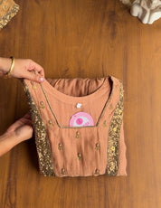 Janki Box Neck Handwork Dress-Peach