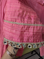 Shama Mirror Work Tissue Shimmer Kurta With Inner And Pants