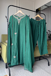 Megha Handwork Mul Chanderi Dress- Green