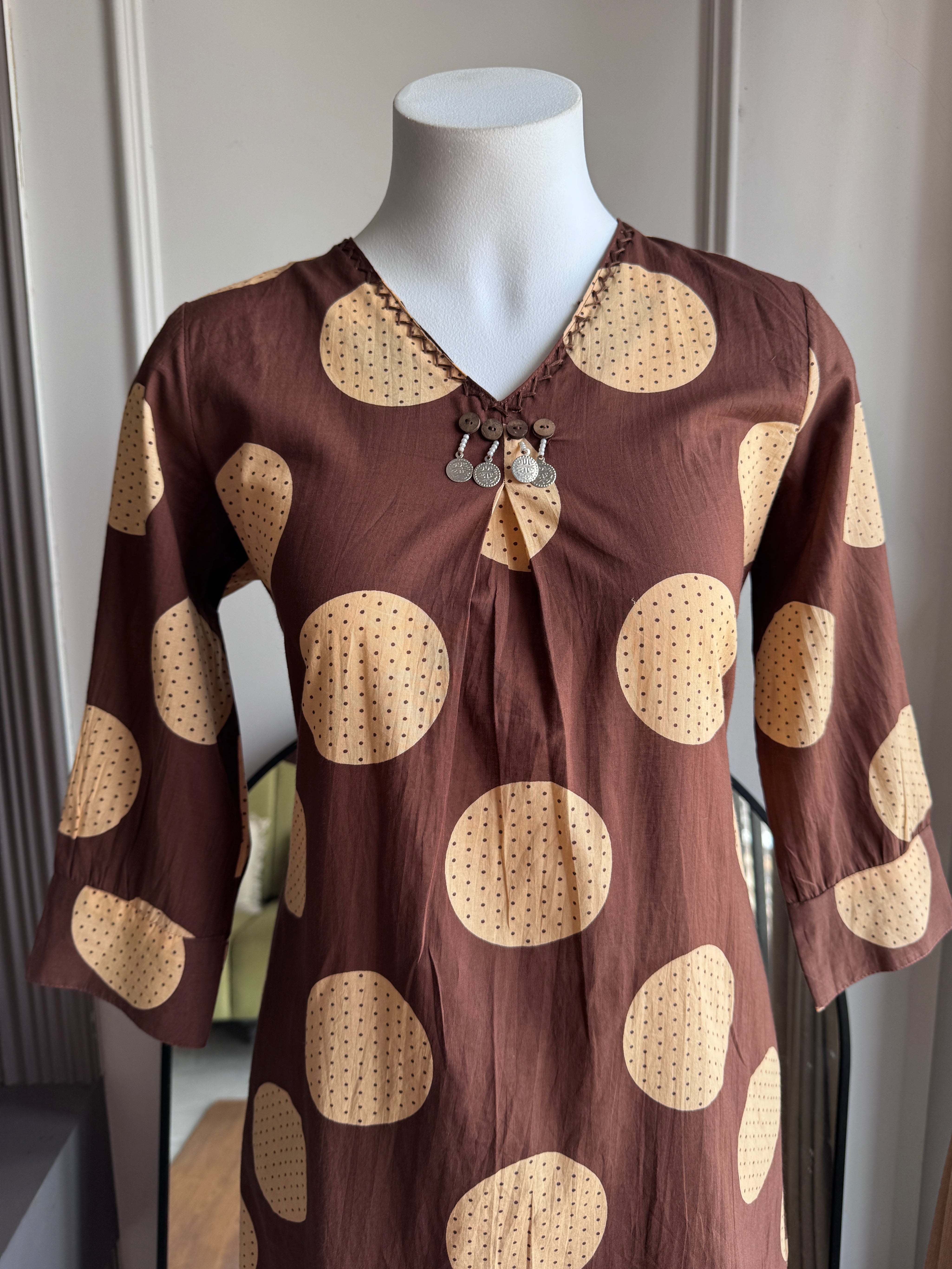 Saloni Polka Dot  Cotton Pocket  Coords- Brown