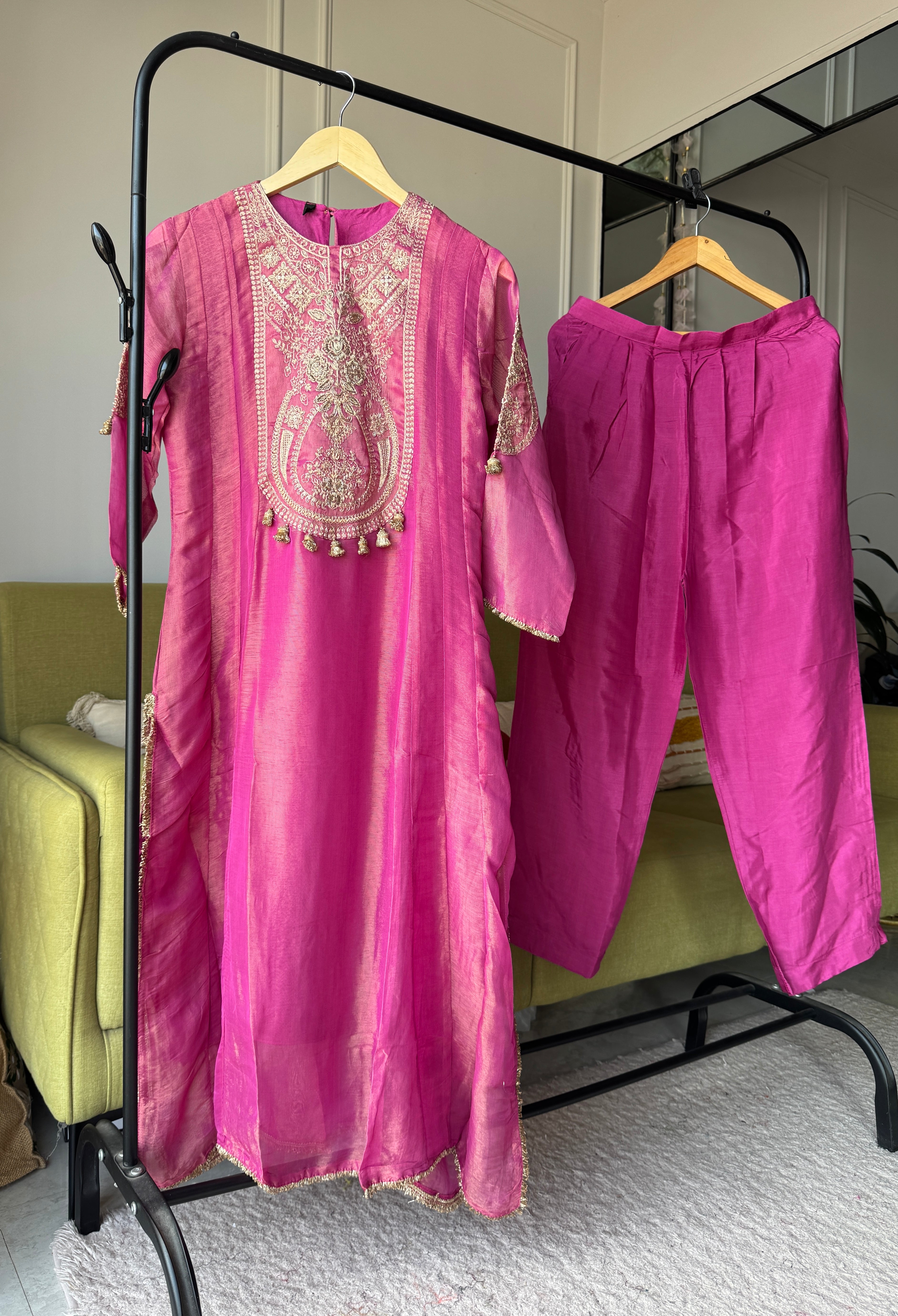 Lisha Tissue Aline Dress- Pinkish Wine