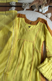 Samiksha Mul Chanderi Dress- Lemon Yellow