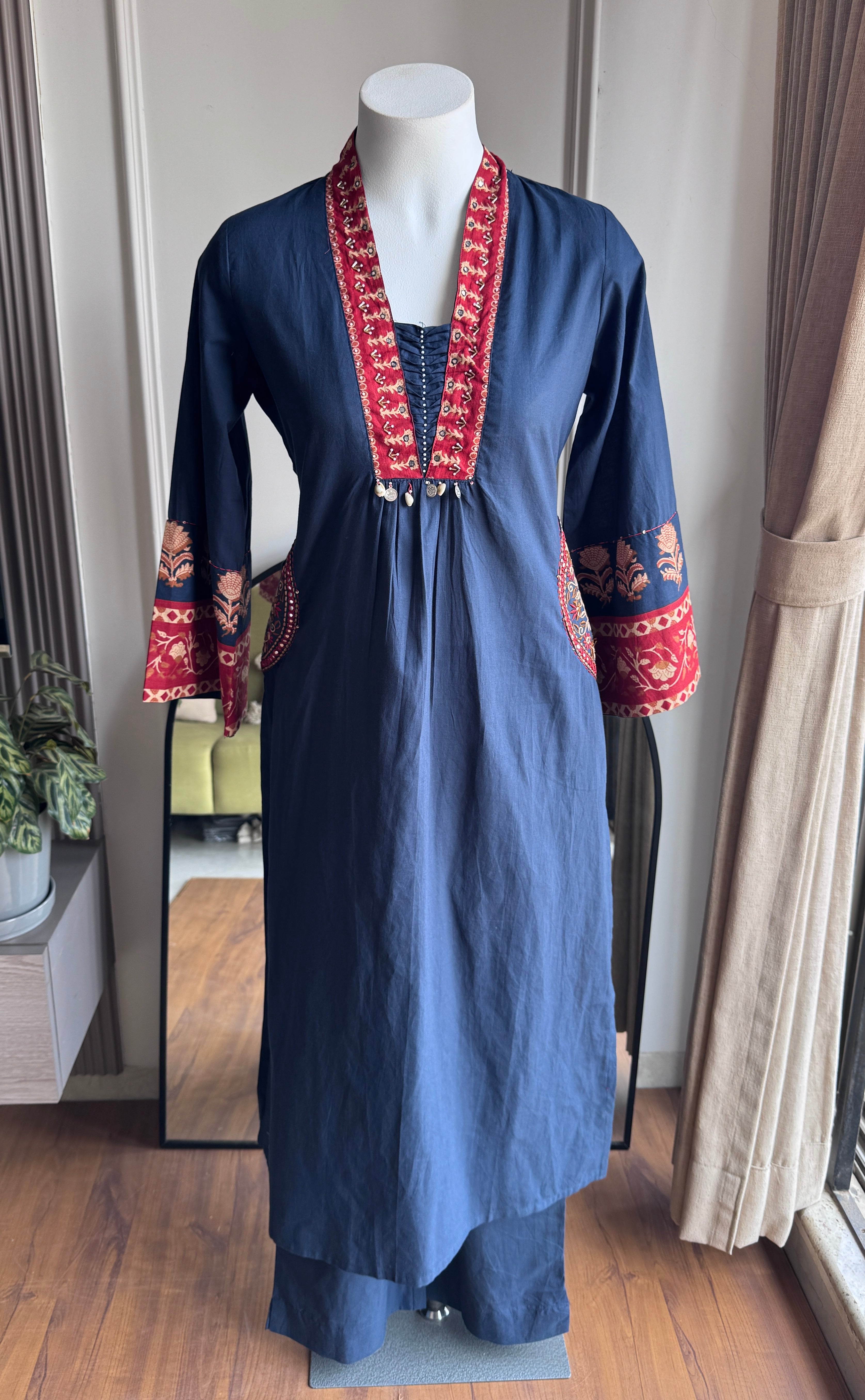 Pamela Embroidery Cotton Dress- Blue