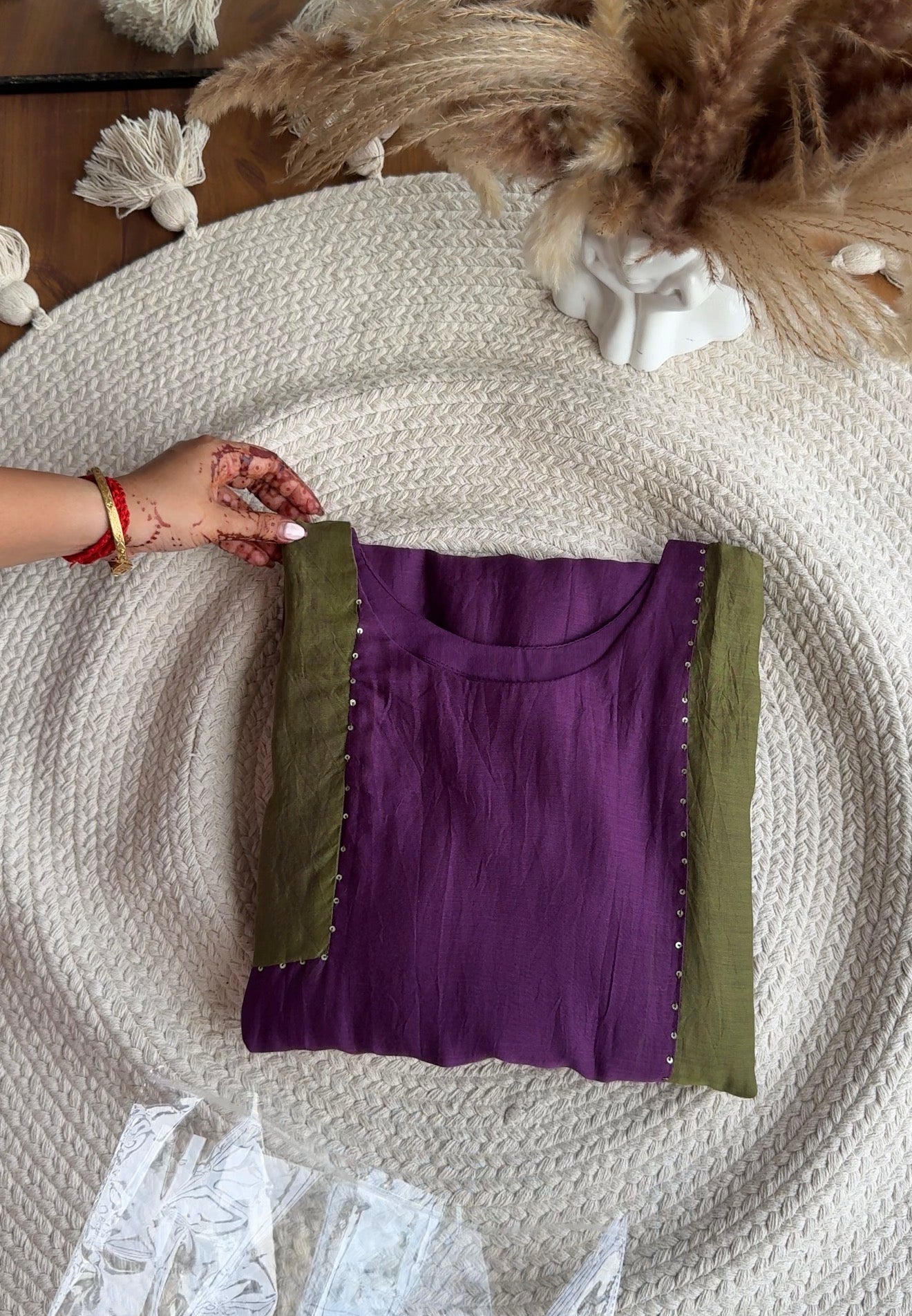 Saarthi Contrast Panel Mul Chanderi Dress- Purple