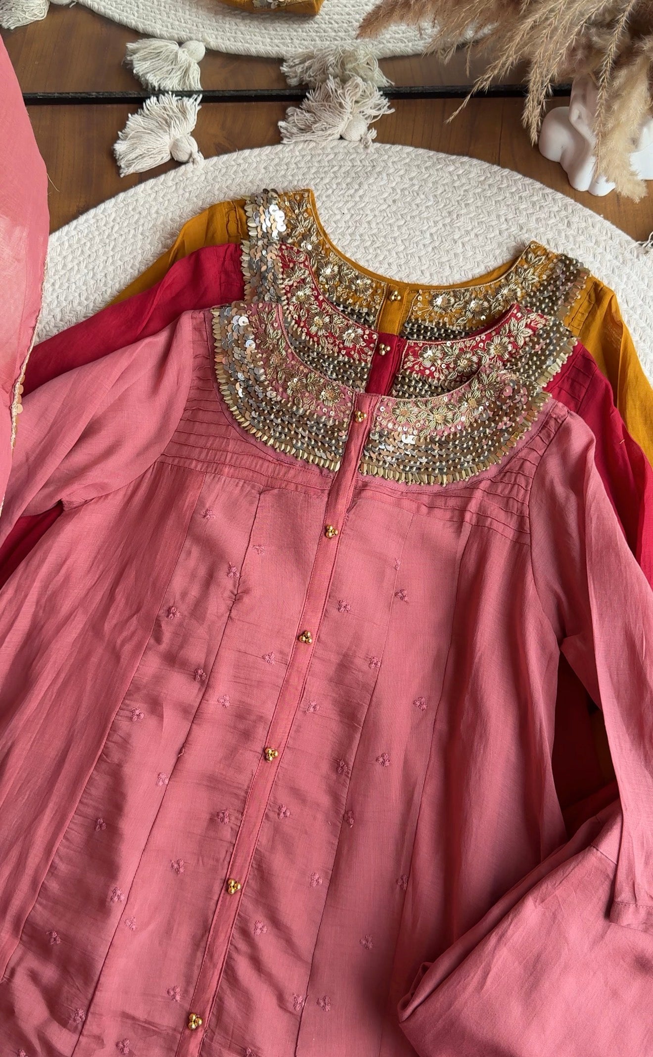 Yukti Handwork Mul Chanderi Dress- Baby Pink
