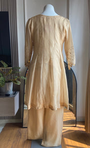 Paro tissue short kurta plazzo dress- gold