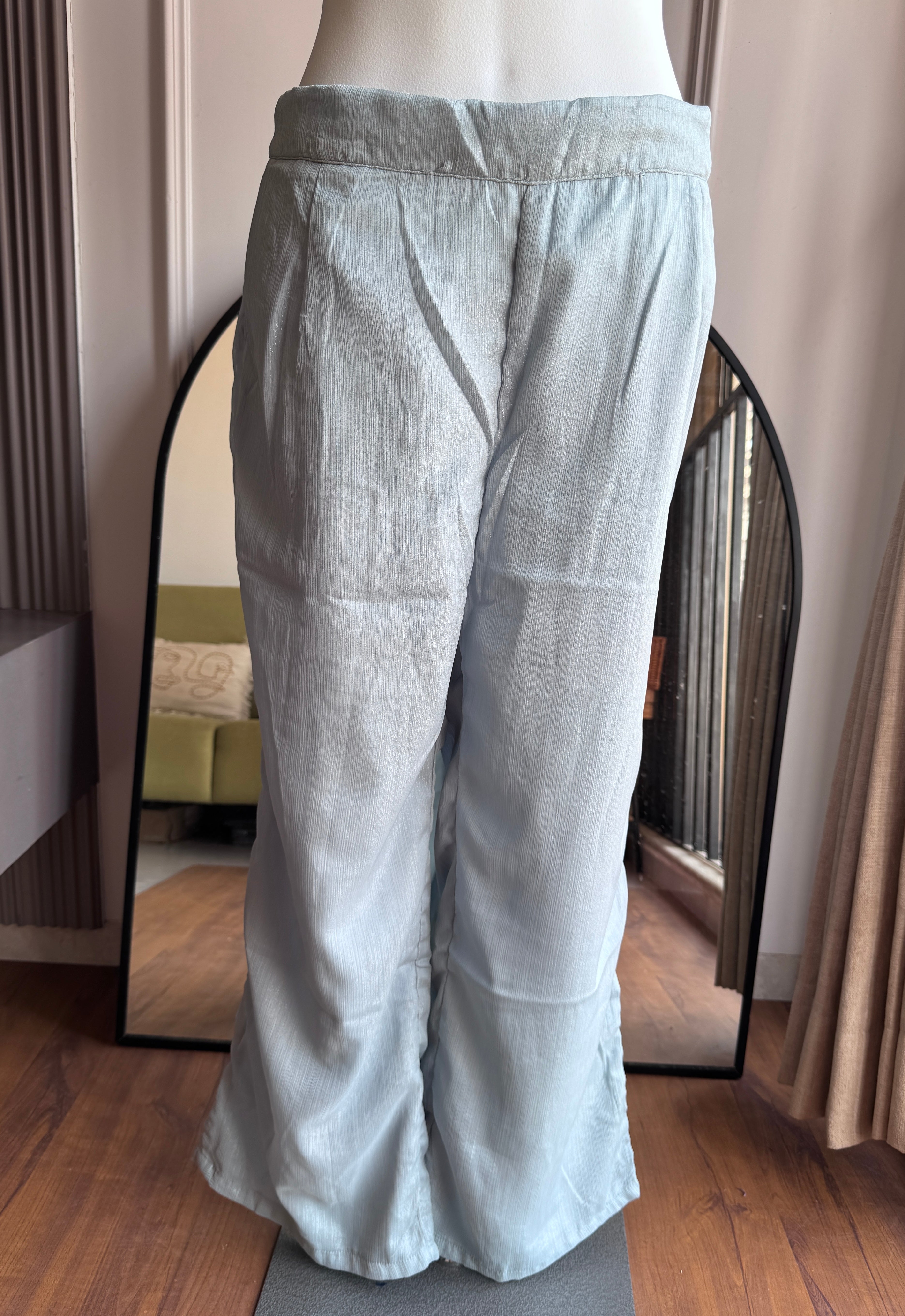 Siyu Tissue Short Kurta With Pant Dress- Dusty Blue