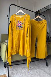 Niki Embroided Mul Cotton Dress- Musturd