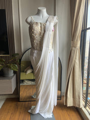 Baby white corset Drape saree with designer hand embroidered