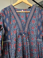 Sidhhi Ajarkh Print Cotton Dress- Blue