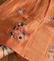 Kiran floral katha Mul Chanderi Anarkali Dress-Orange