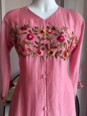 Nehal Embroided Mul Chanderi Dress- Pink (Make to Order)