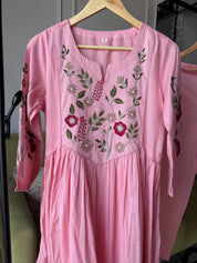 Shrishti Floral Embroided Cotton Dress-Baby Pink