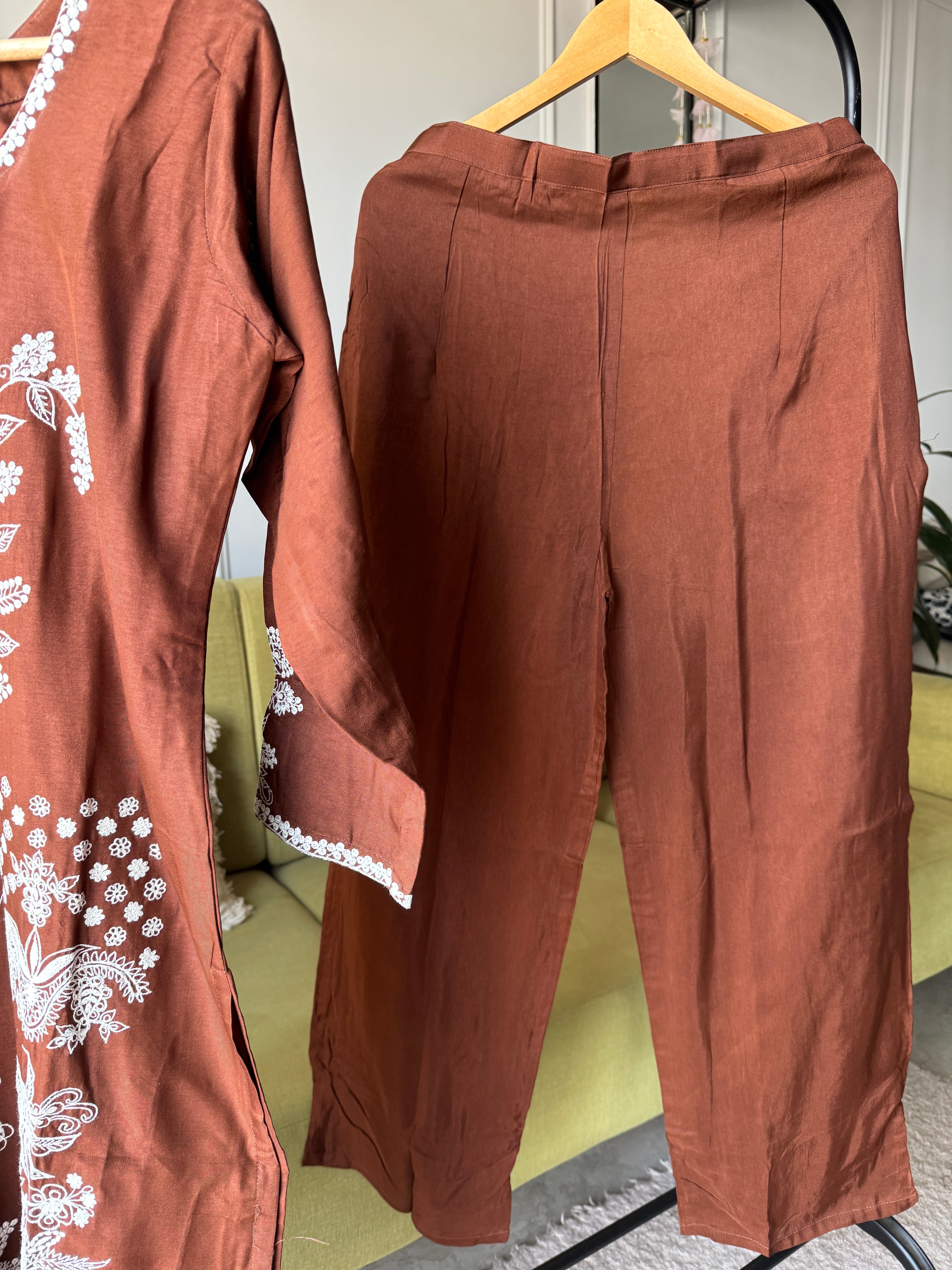 Alfa Embroided Dress- Brown