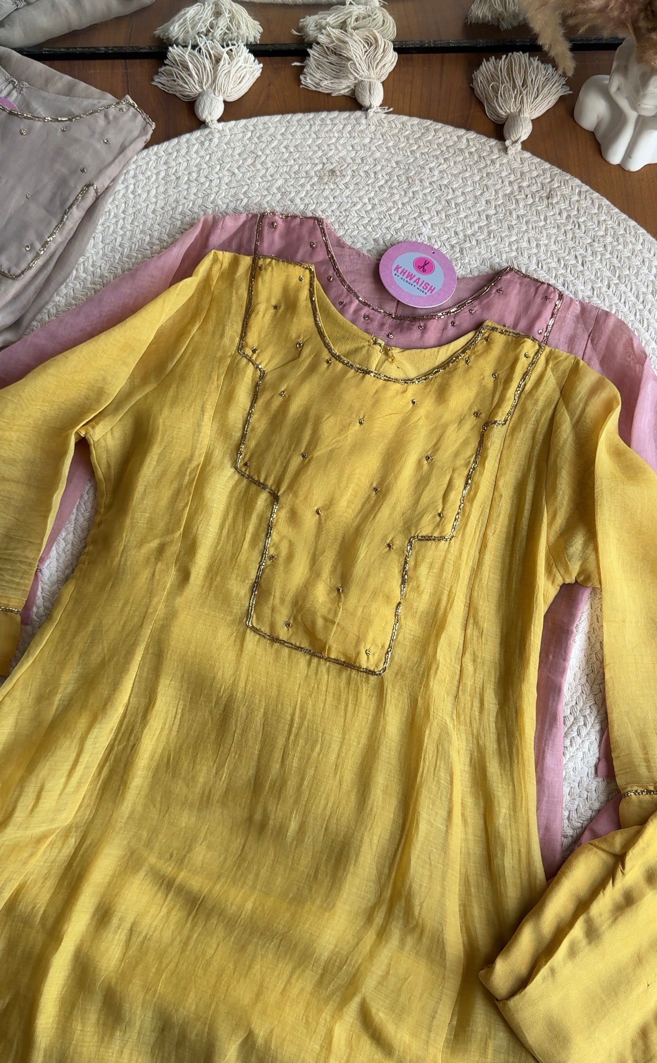 Akshara naksh neckline dress- Yellow