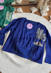 Yashasvi Crop Top With Fringe Jacket And Plazzo- Blue
