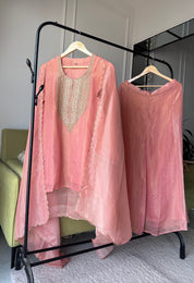 Apurva Handwork Zardoshi Work Plazzo Set- Peach (Make To Order)