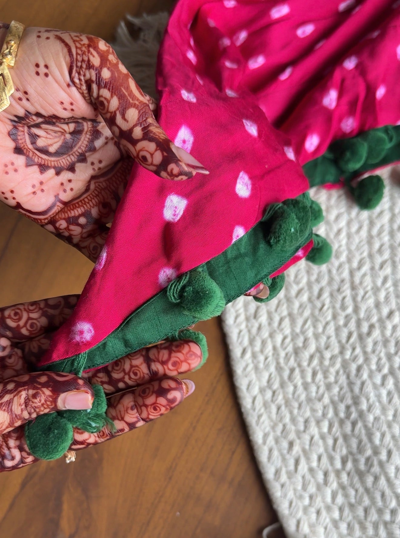 Chavi Bandhani Coords- Green with Pink