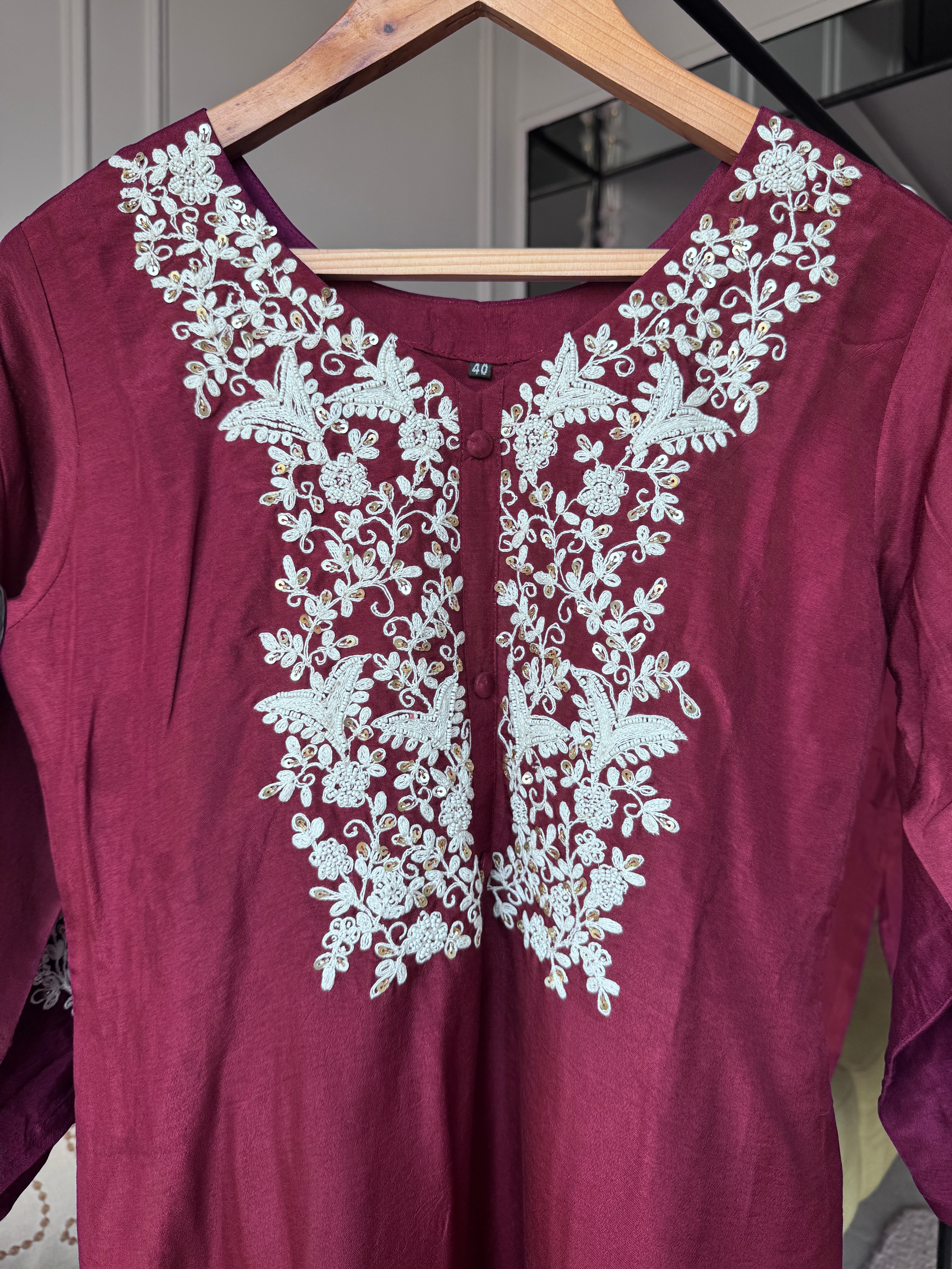 Priti Embroided Dress- Wine
