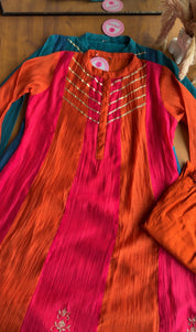 Neha Contrast Kali Handwork Anarkali Dress- Rust (Pre Order 12 Days)