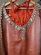 Niha Glass Tissue Mirror Work Dress- Rust