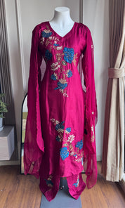 Kanak Multi Colour Handwork Dress- Maroon