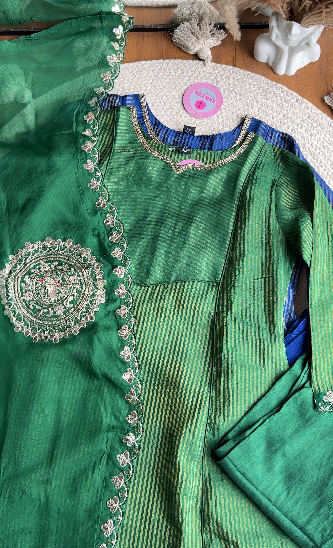 Siddhi Tissue Patchwork Aline Dress- Green