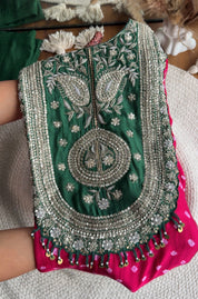Chavi Bandhani Coords- Green with Pink