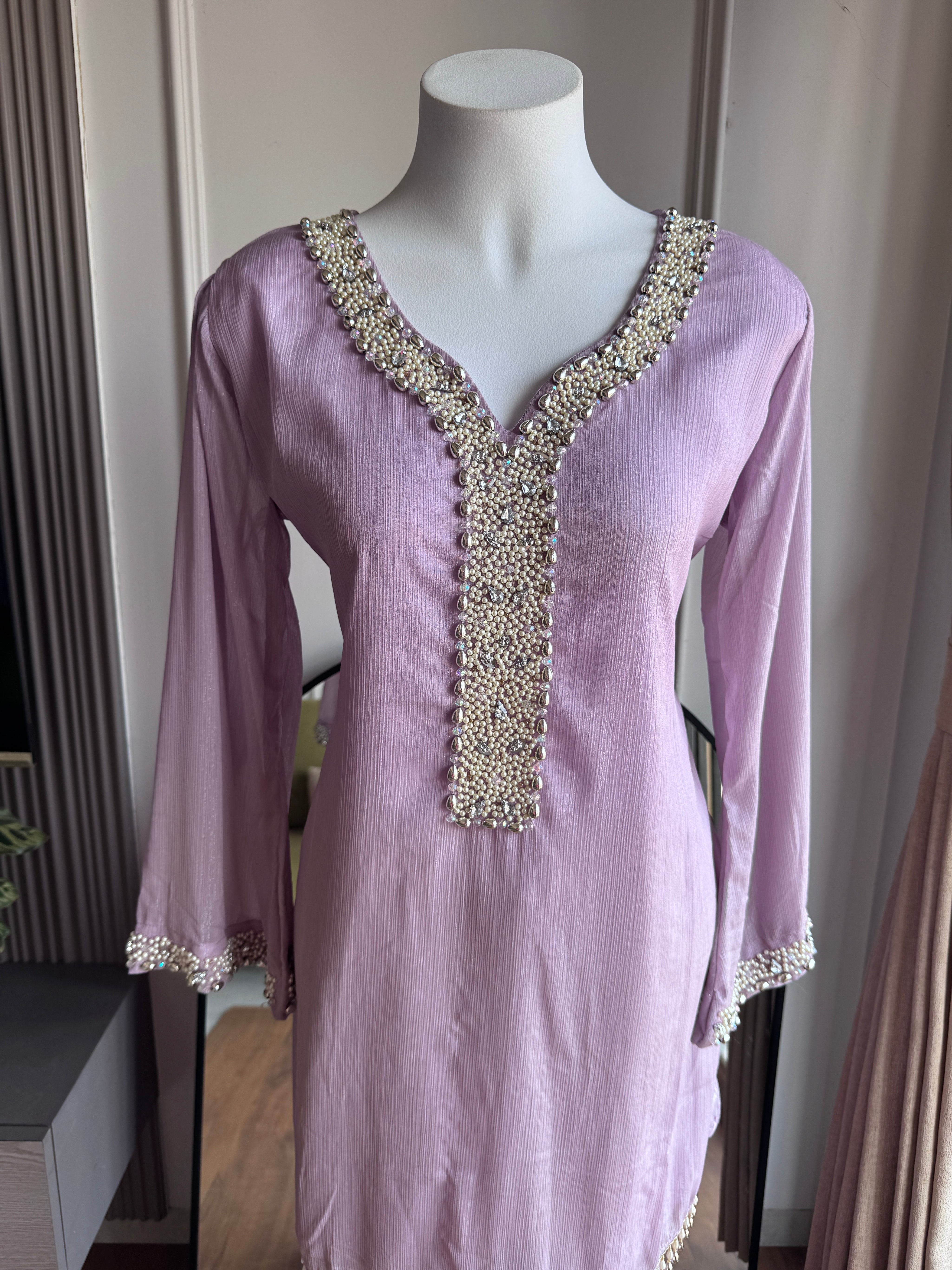 Siyu Tissue Short Kurta With Pant Dress- Lavender