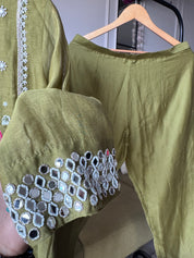 Darshana mul chanderi Handwork dress- Green