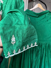 Rajvi Handwork Short Kurta With Plazzo Set- Green