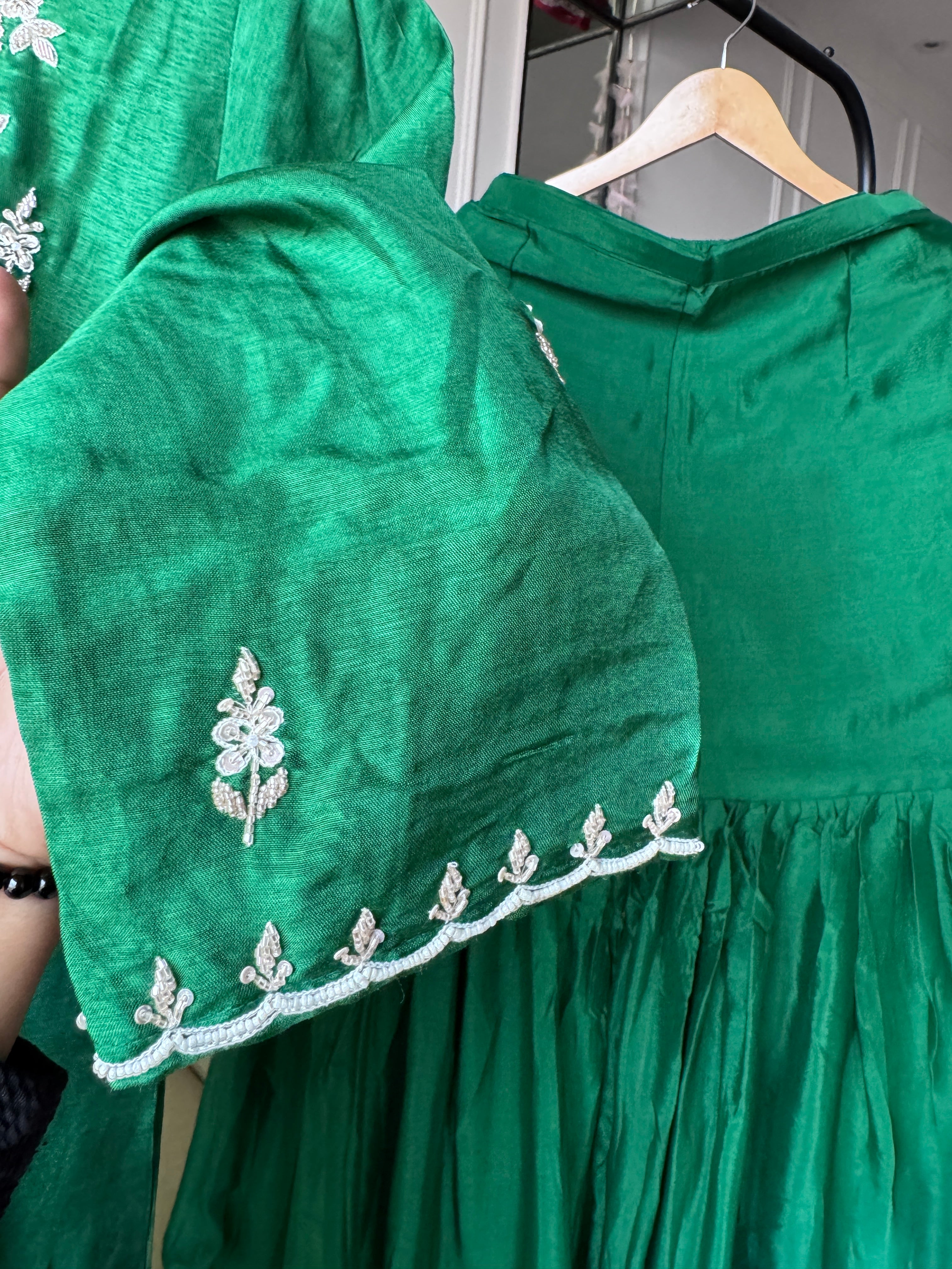 Rajvi Handwork Short Kurta With Plazzo Set- Green