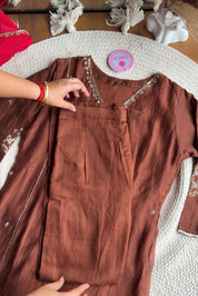 Akshara Hand Work Aline Dress- Brown