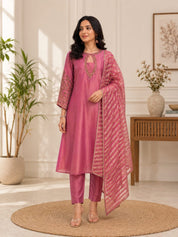 Kinjal Heavy Hand Zardosi Dress-Baby Pink