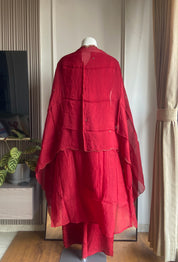 Sara Mul Chanderi Handwork Dress- Red(Preorder 5 days )