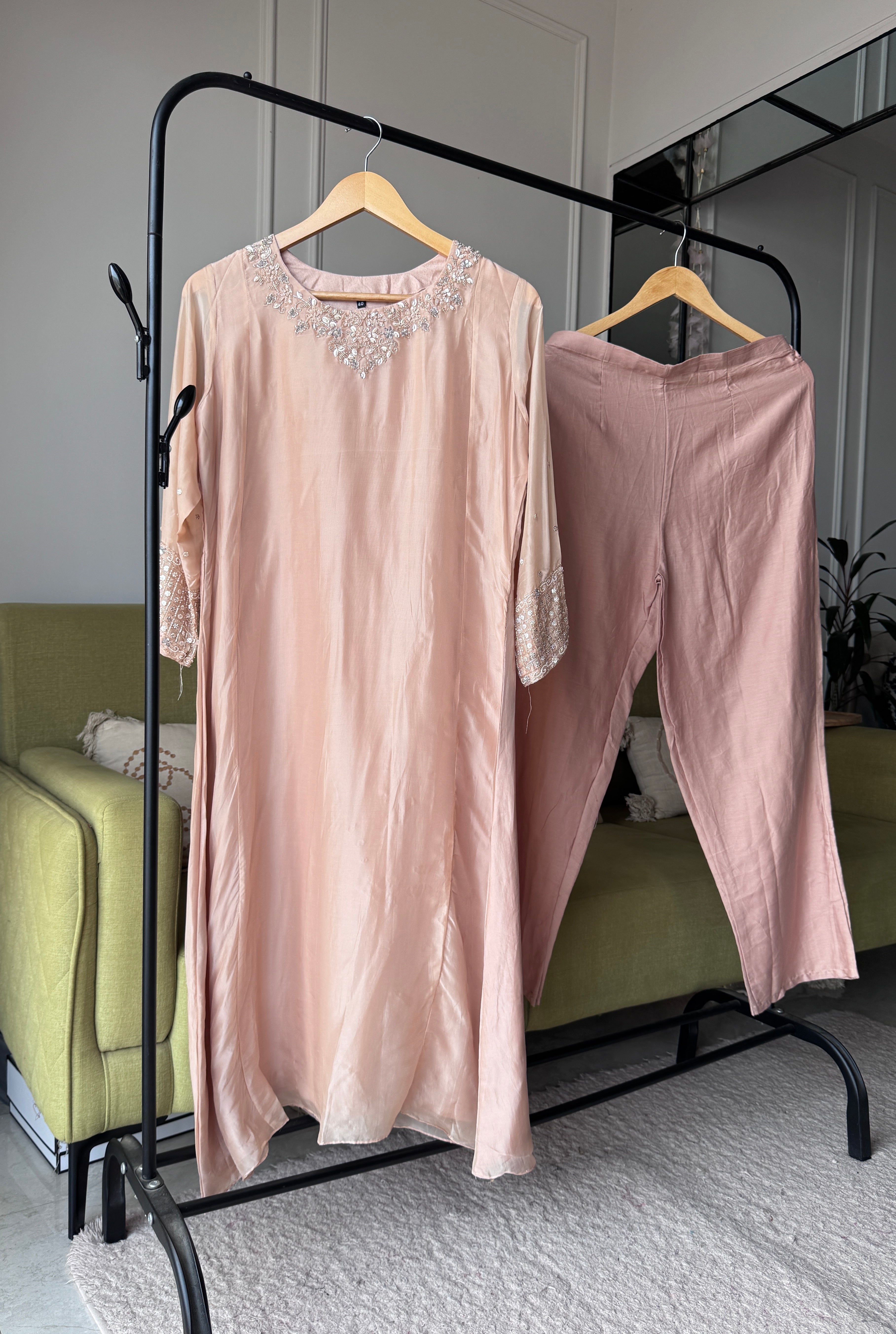 Sili Handwork Glass Tissue Dress- Peach