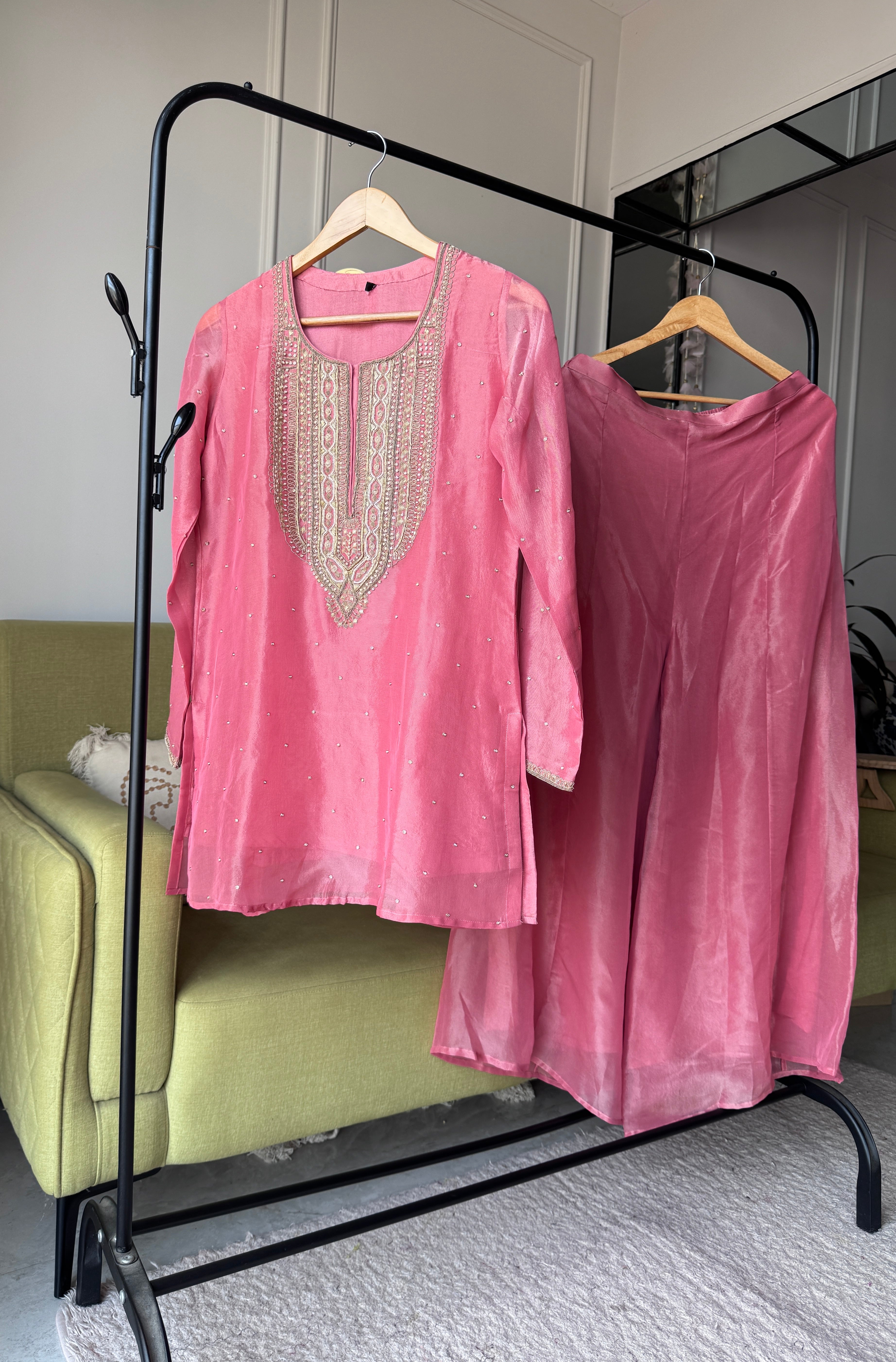 Apurva Hand Zardoshi Work Plazzo Set- Pink (Make to Order)