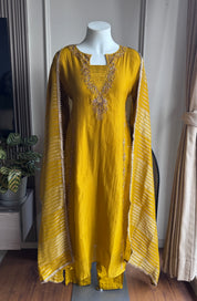 Sweena Handwork Mul Chanderi Dress- Yellow