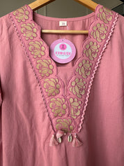 Monika Scalloped Neck Embroided Dress- Baby Pink