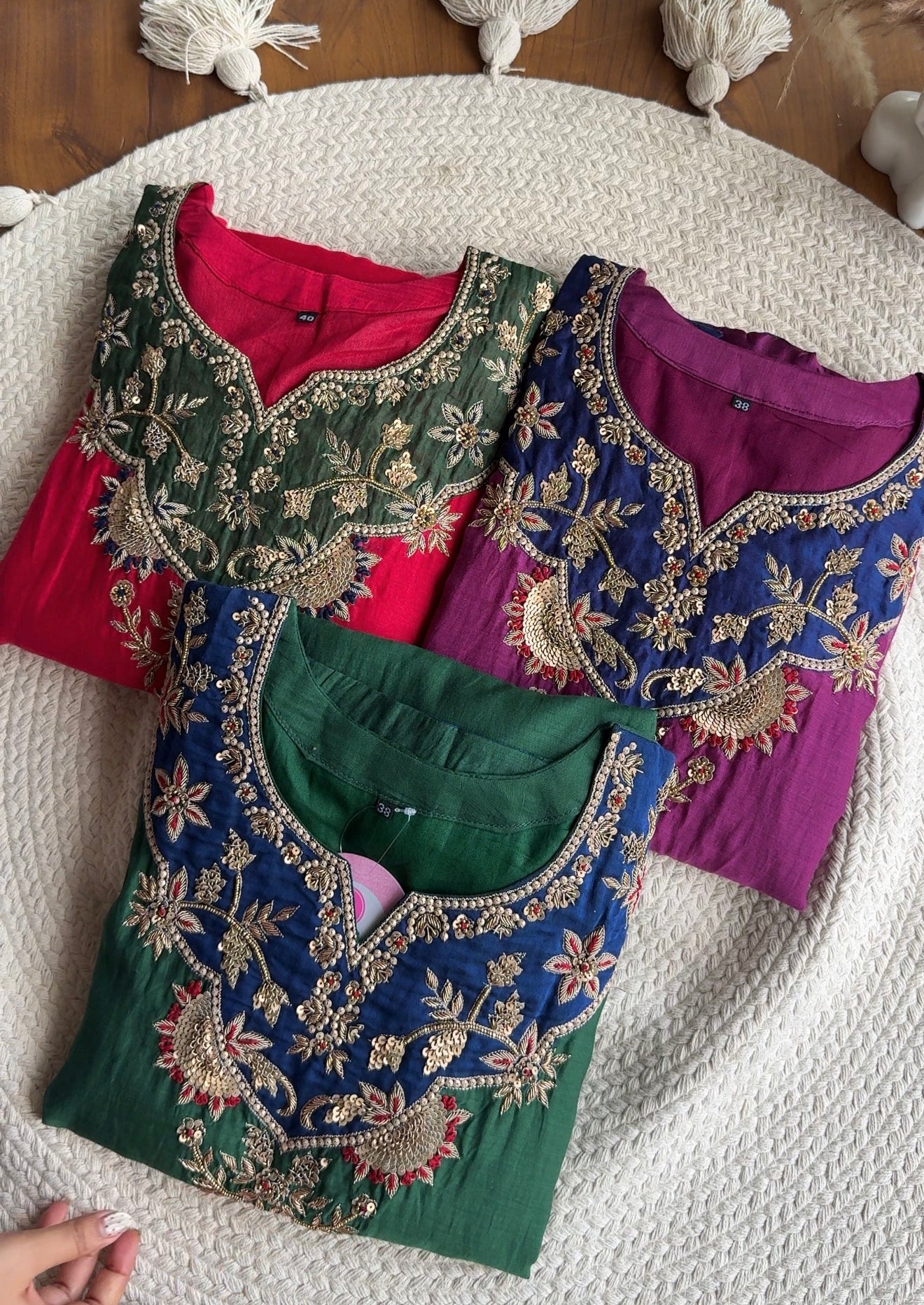 Moksha Mul Chanderi Handwork Dress- Red