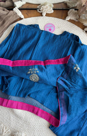 Sneha V Neck Mul Chanderi Dress- Blue