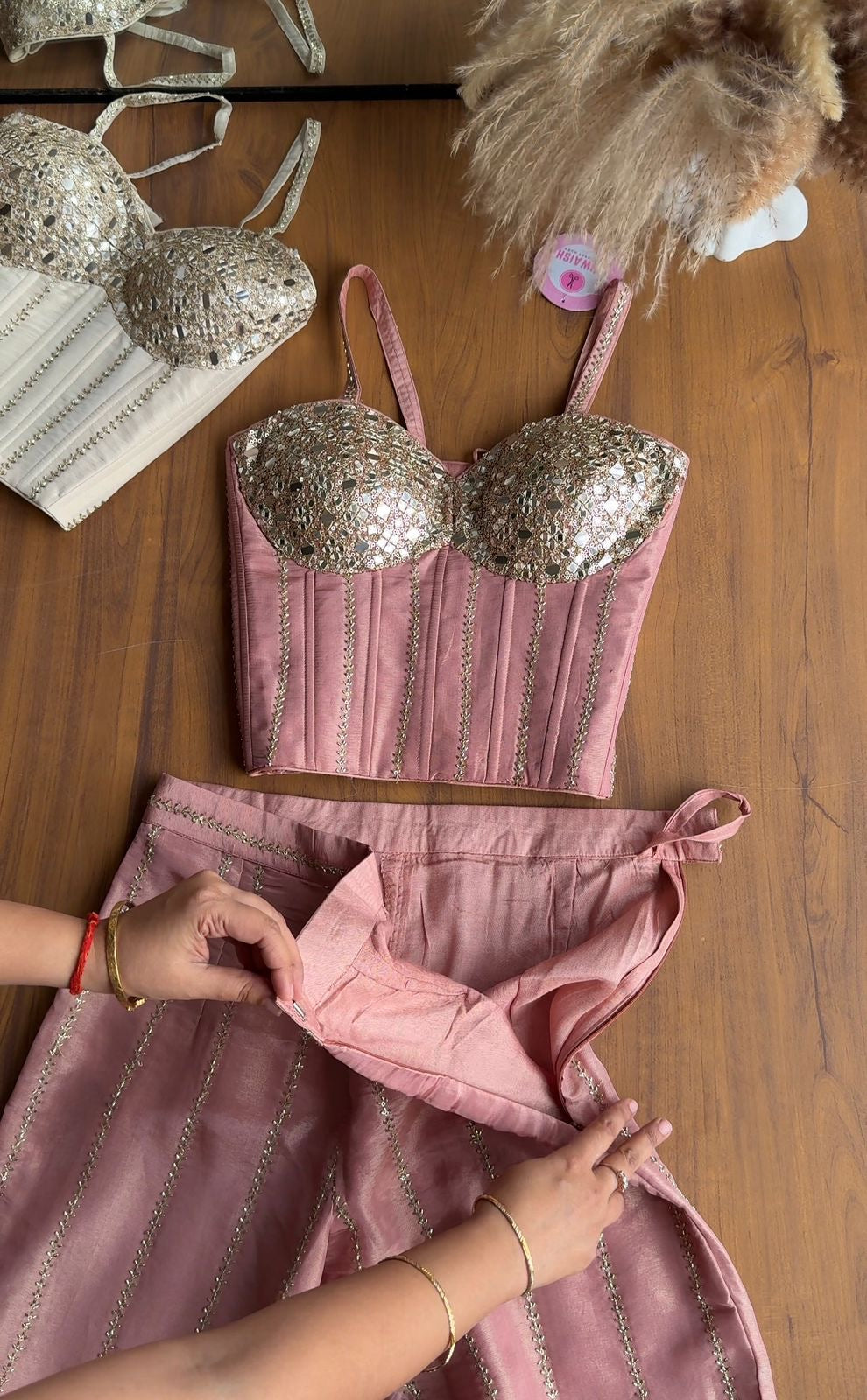 Dazzle Corset Top With Bell Bottoms Pants Full Handwork (Make to Order)