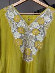 Dipti Russian Silk Handwork Dress- Yellow