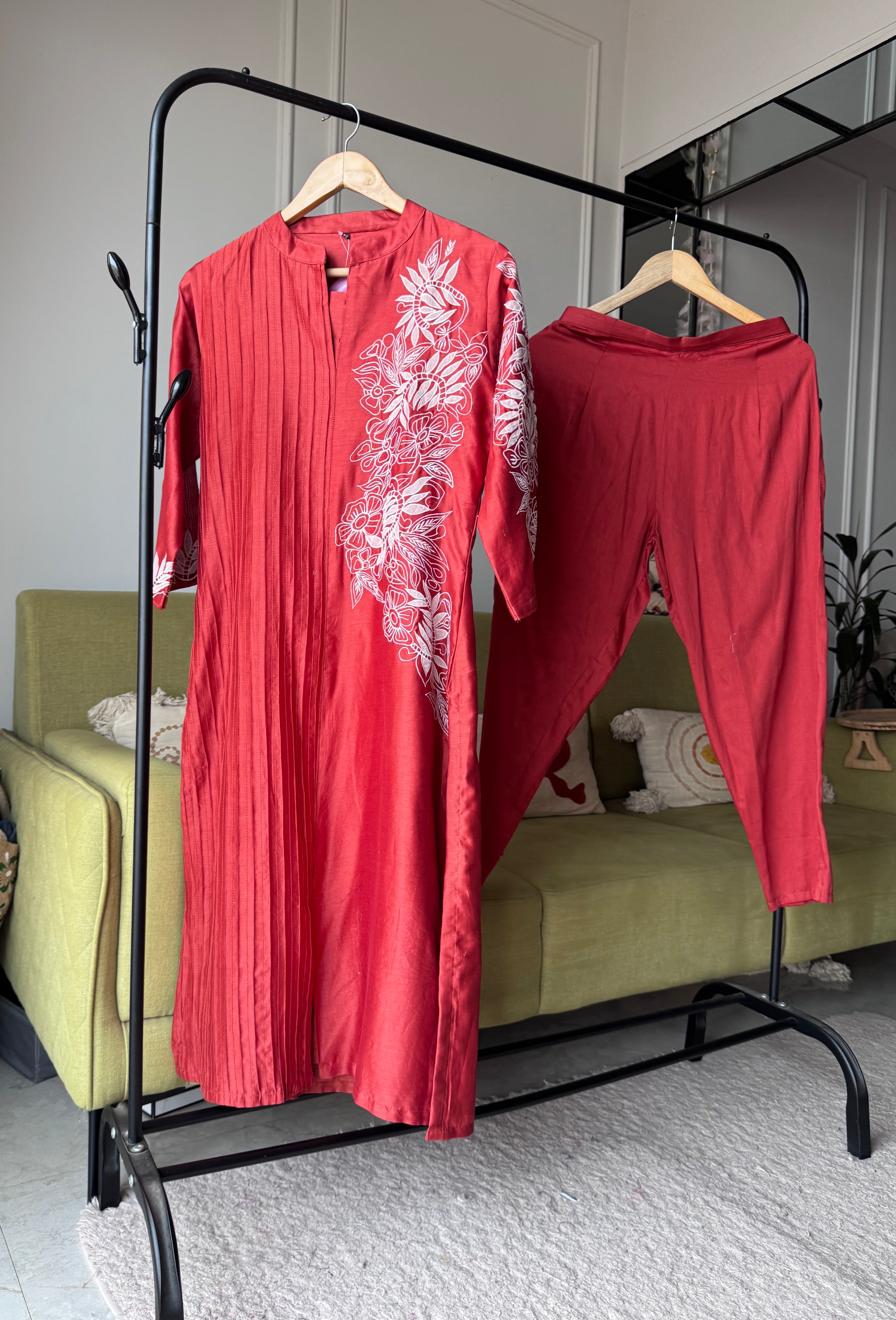 Kanishka Embroided Dress-Rust