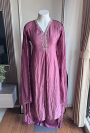 Aanaya Mul Chanderi  Hand work Dress- Onion Pink