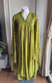 Tani Handwork Mul Chanderi Dress- Green