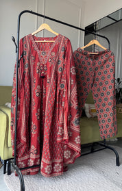 Usha Ajrakh Cotton Dress- Red