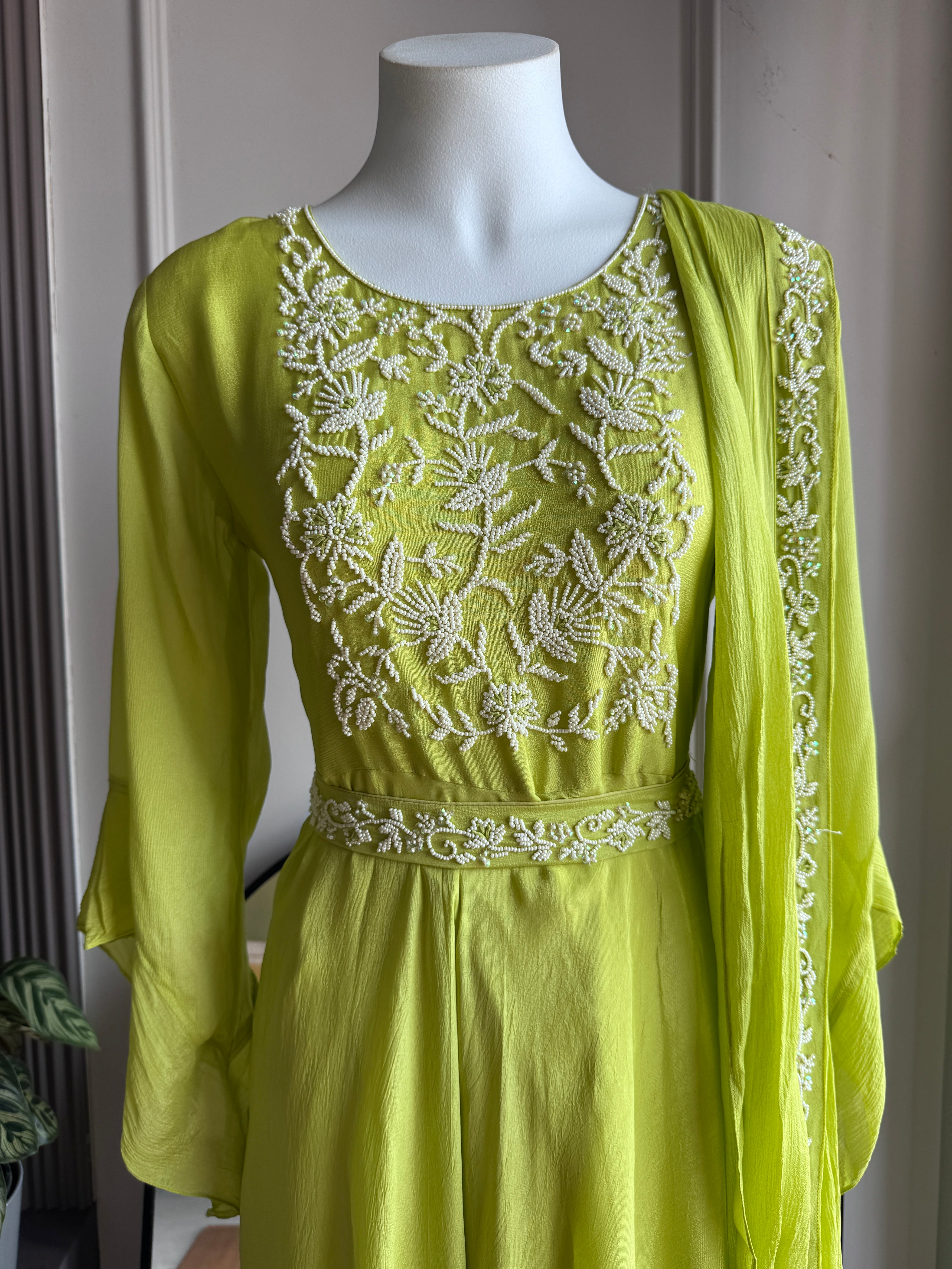 Nina Handwork Draped Gown- Green