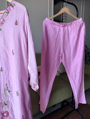 Apoorva Katha Work Mul Chanderi Dress-Baby Pink (Make to Order)