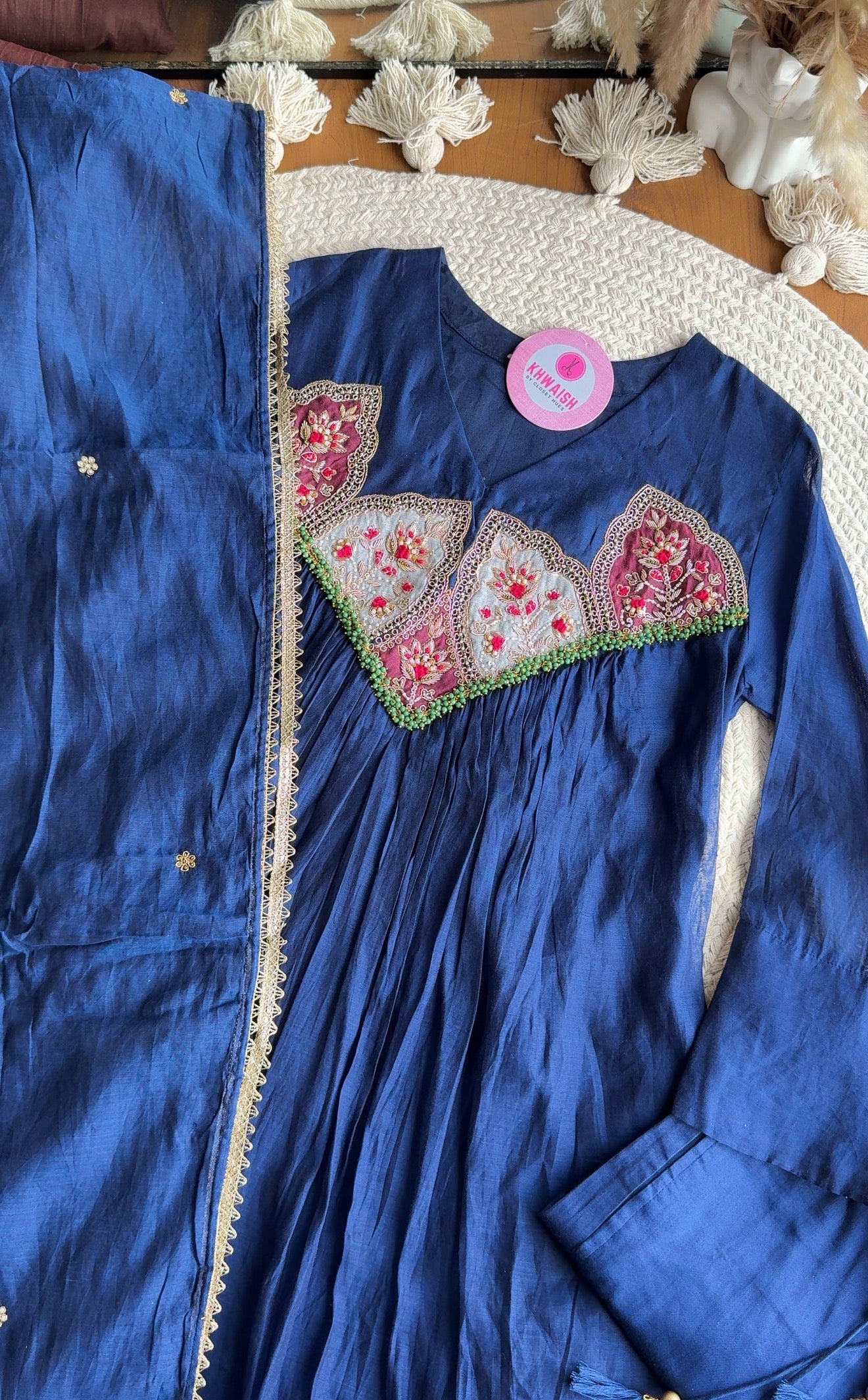 Saloni Hand Work Tassel Mul Chanderi Dress- Blue 💙